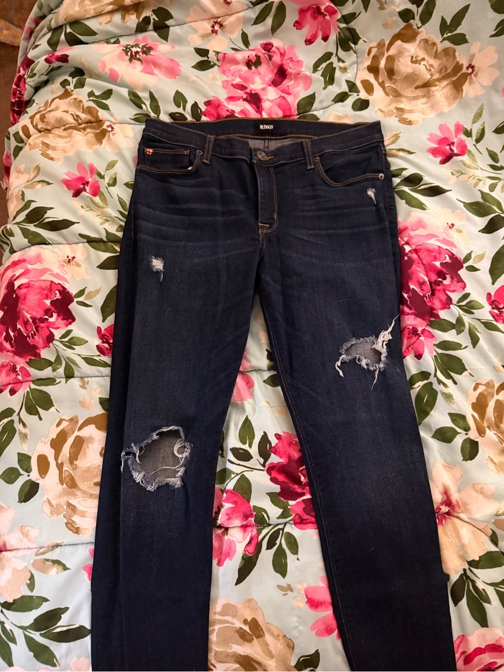 Hudson Jeans Women Skinny Dark Indigo Ripped Denim